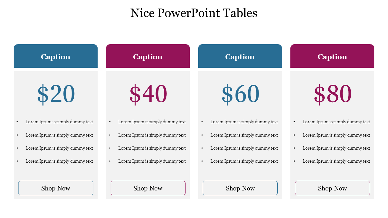 Nice PowerPoint Tables PowerPoint Presentation Slide